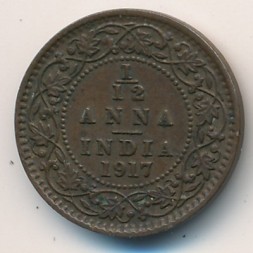 Британская Индия 1/12 анны 1917 год