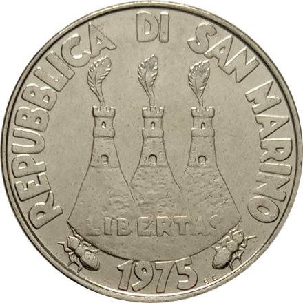 Сан-Марино 100 лир 1975 год - Любовь у животных. Кошка и собака