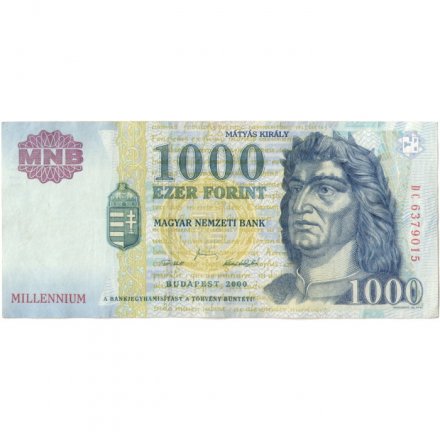 Венгрия 1000 форинтов 2000 год - Матьяш I. Фонтан &quot;Геркулес&quot; - VF