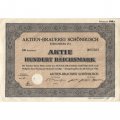 Акция Германия. Восточная Пруссия. Кёнигсберг. АО Пивоваренный завод &quot;Шёнбуш&quot; 100 марок 1942 год - XF