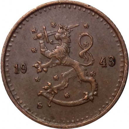 Финляндия 25 пенни 1943 год (медь)
