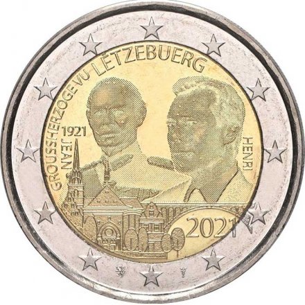 Люксембург 2 евро 2021 год - 100 лет со дня рождения Великого Герцога Жана (фоточекан)