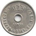 Норвегия 10 эре 1951 год - Король Хокон VII (с отверстием)