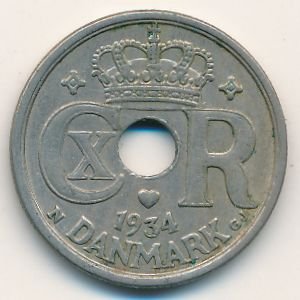 Дания 25 эре 1934 год - Король Кристиан X