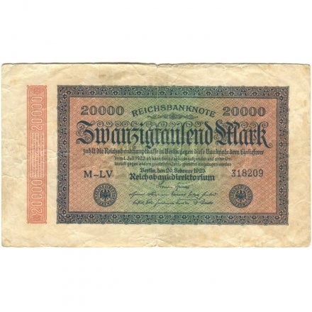 Германия (Веймарская Республика) 20000 марок 1923 год - Водяной знак - круги - F