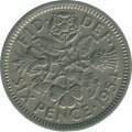 Великобритания 6 пенсов 1954 год
