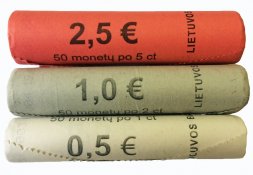 Набор из 3 банковских роллов 1, 2 и 5 евроцентов Литва 2015 год (150 монет)