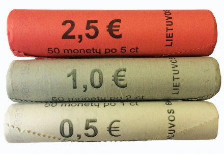 Набор из 3 банковских роллов 1, 2 и 5 евроцентов Литва 2015 год (150 монет)