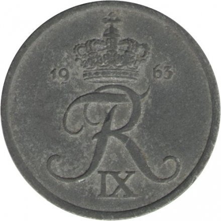Дания 2 эре 1963 год - Король Фредерик IX (цинк)