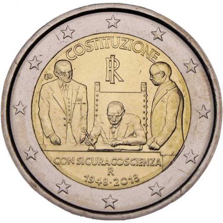 Италия 2 евро 2018 год - 70 лет со дня принятия Конституции Италии
