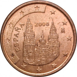 Испания 1 евроцент 2008 год - Кафедральный собор Сантьяго-де-Компостела