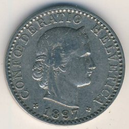 Швейцария 20 раппенов 1897 год
