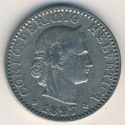 Швейцария 20 раппенов 1897 год