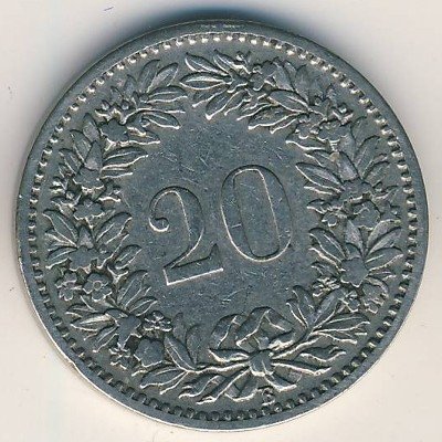 Швейцария 20 раппенов 1897 год
