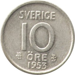 Швеция 10 эре 1953 год - Король Густав VI