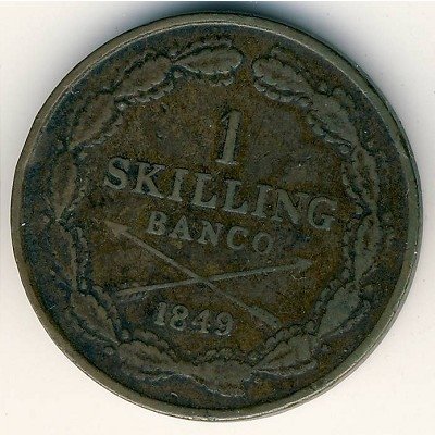 Швеция 1 скиллинг 1849 год