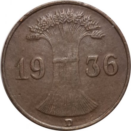 Веймарская республика 1 рейхспфенниг 1936 год (D)