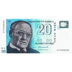 Финляндия 20 марок 1993 (1997) год -Финский писатель Вяйнё Линна - Litt.А - UNC