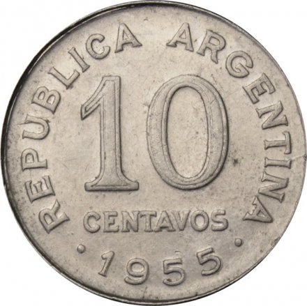 Аргентина 10 сентаво 1955 год - Хосе де Сан-Мартин
