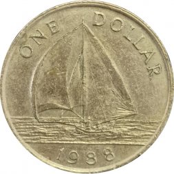 Бермудские острова 1 доллар 1988 год - Парусная лодка