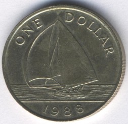 Бермудские острова 1 доллар 1988 год - Парусная лодка
