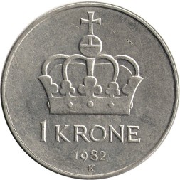 Норвегия 1 крона 1982 год - Король Улаф V