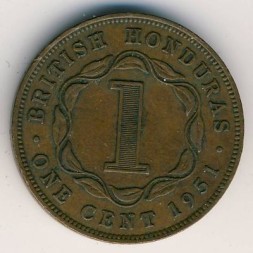 Монета Британский Гондурас 1 цент 1951 год
