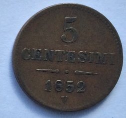 Австрия 5 сентесимо 1852 год