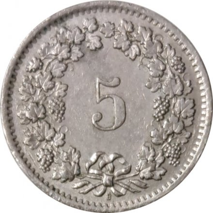 Швейцария 5 раппенов 1968 год