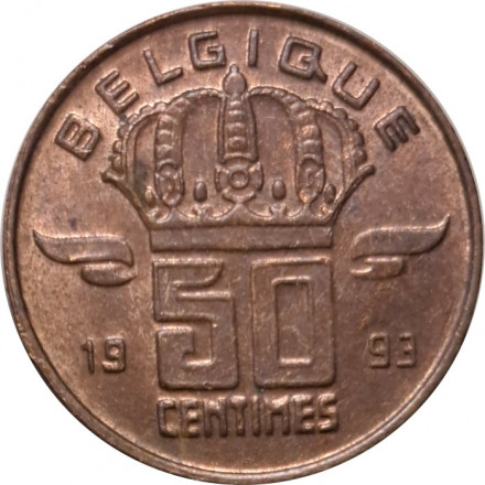 Бельгия 50 сантимов 1993 год BELGIQUE