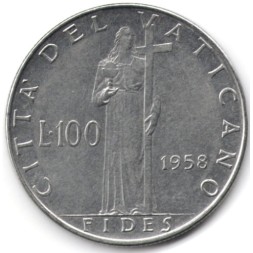 Монета Ватикан 100 лир 1958 год - Папа Пий XII. Фидес