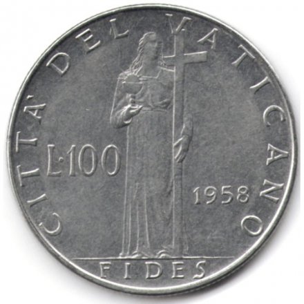 Ватикан 100 лир 1958 год - Папа Пий XII. Фидес