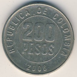 Монета Колумбия 200 песо 2006 год - Крест культуры Кимбая