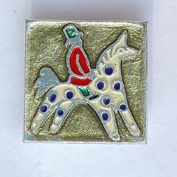 Значок. Дымковская игрушка. Лошадь, всадник