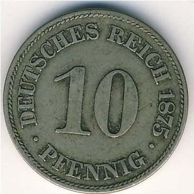 Германия 10 пфеннигов 1875 год (Е)