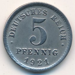 Германия 5 пфеннигов 1921 год