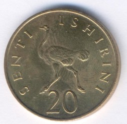 Монета Танзания 20 сенти 1984 год - Страус