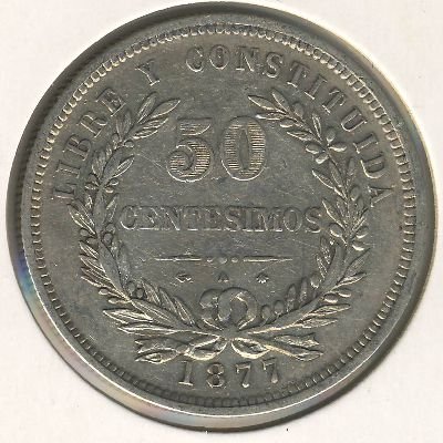Уругвай 50 сентесимо 1877 год
