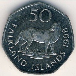 Фолклендские острова 50 пенсов 1998 год - Фолклендская лисица-волк (варрах)