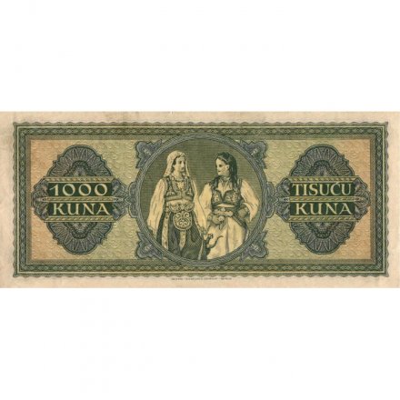 Хорватия 1000 кун 1943 год - Национальный орнамент. Две женщины - XF+