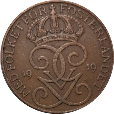Швеция 5 эре 1919 год - Король Густав V (бронза)