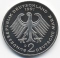 ФРГ 2 марки 1991 год - Франц Йозеф Штраус (D)