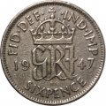 Великобритания 6 пенсов 1947 год - Король Георг VI