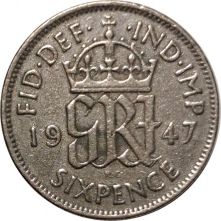 Великобритания 6 пенсов 1947 год - Король Георг VI
