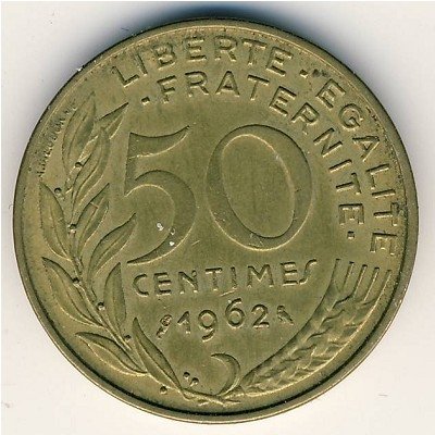 Франция 50 сантимов 1962 год