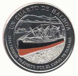 Монета Панама 1/4 бальбоа 2016 год - 100 лет строительству Панамского канала (корабль)
