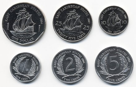 Набор из 6 монет Восточные Карибы 2004 - 2008 год