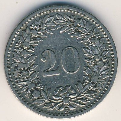 Швейцария 20 раппенов 1900 год