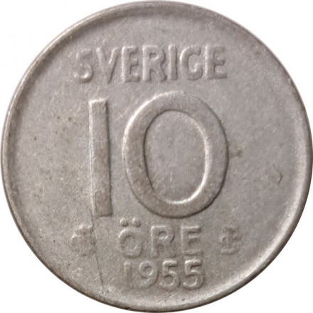 Швеция 10 эре 1955 год - Король Густав VI Адольф