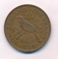 Новая Зеландия 1 пенни 1958 год - Новозеландский туи